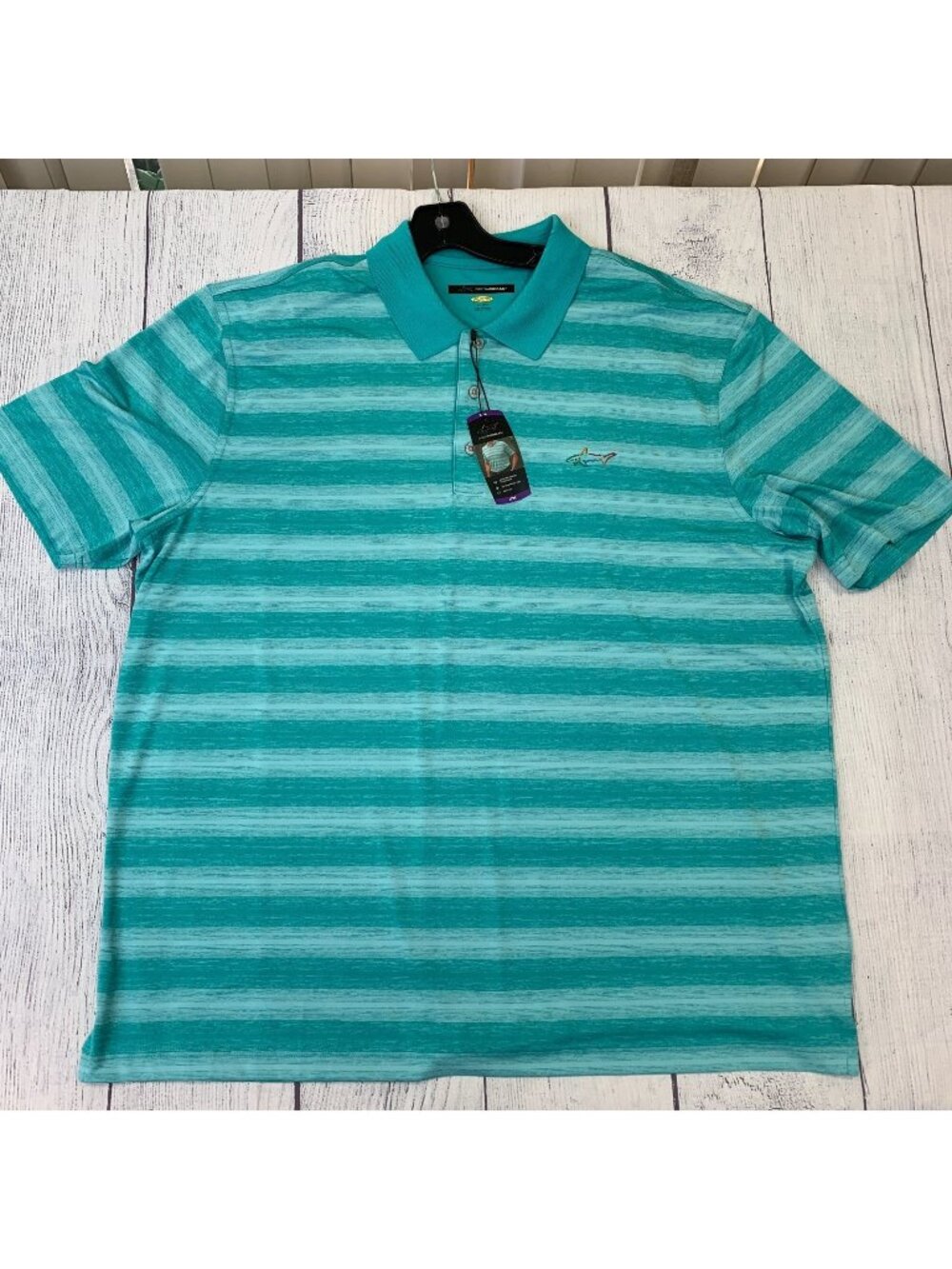 Greg Norman sz XXL Golf Polo SS Teal Striped Play Dry New NWT